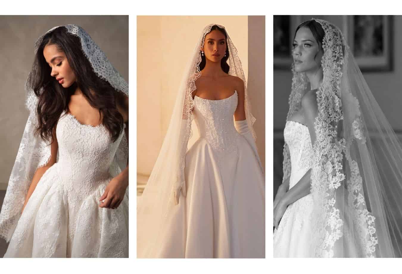 trouwjurken met een mantilla sluier, trouwjurken trends 2027