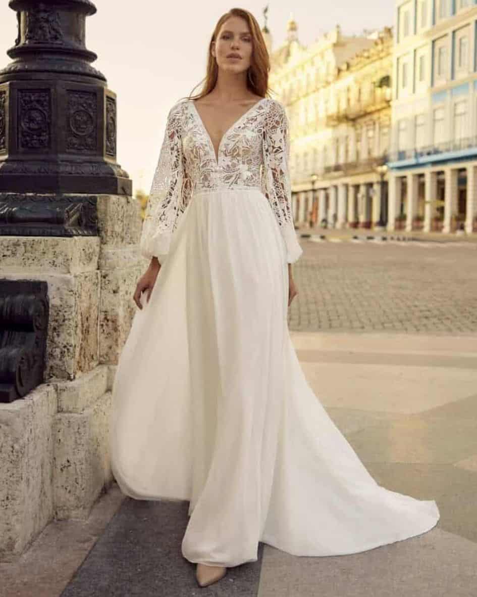 goedkope boho trouwjurk met lange mouwen