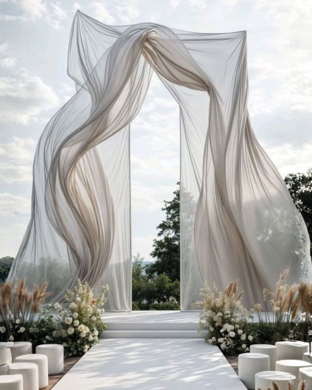 Bruiloft inspiratie minimalistic chic wedding altaar inspiratie doek lichte details dreamy chic