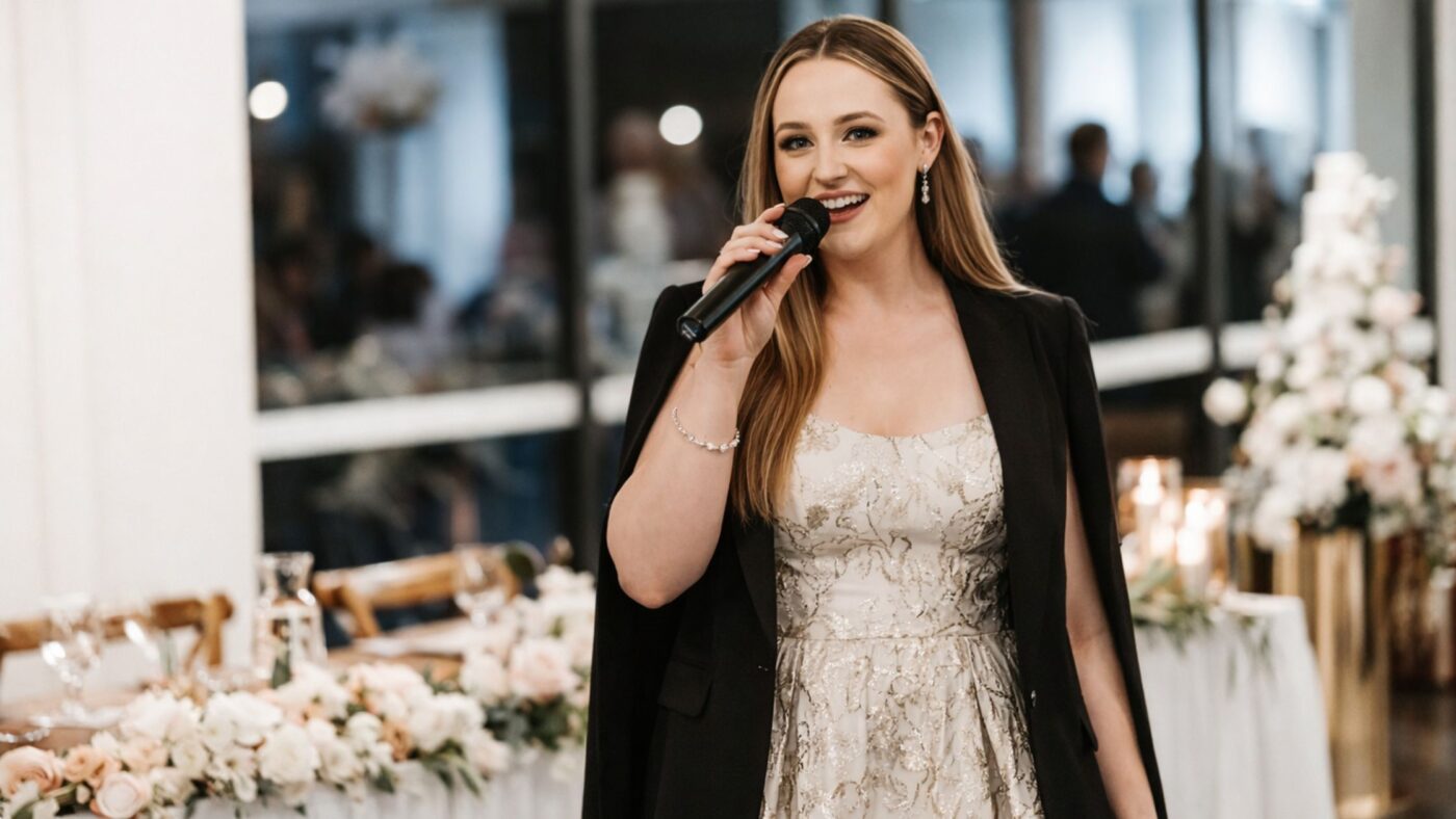 Ceremoniemeester bruiloft houdt een speech