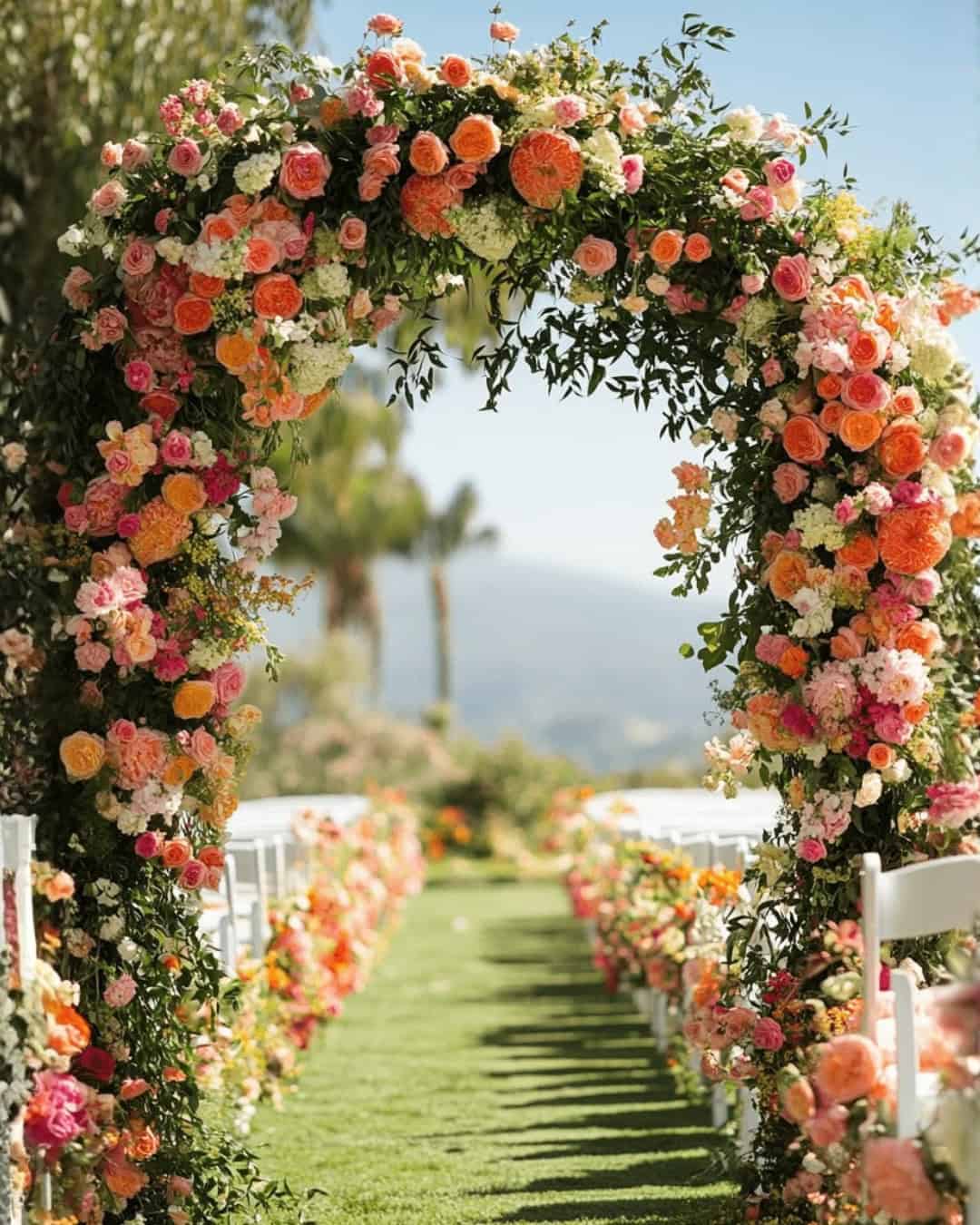 Bruiloft inspiratie bold and colorful wedding gekleurde bloemen altaar 