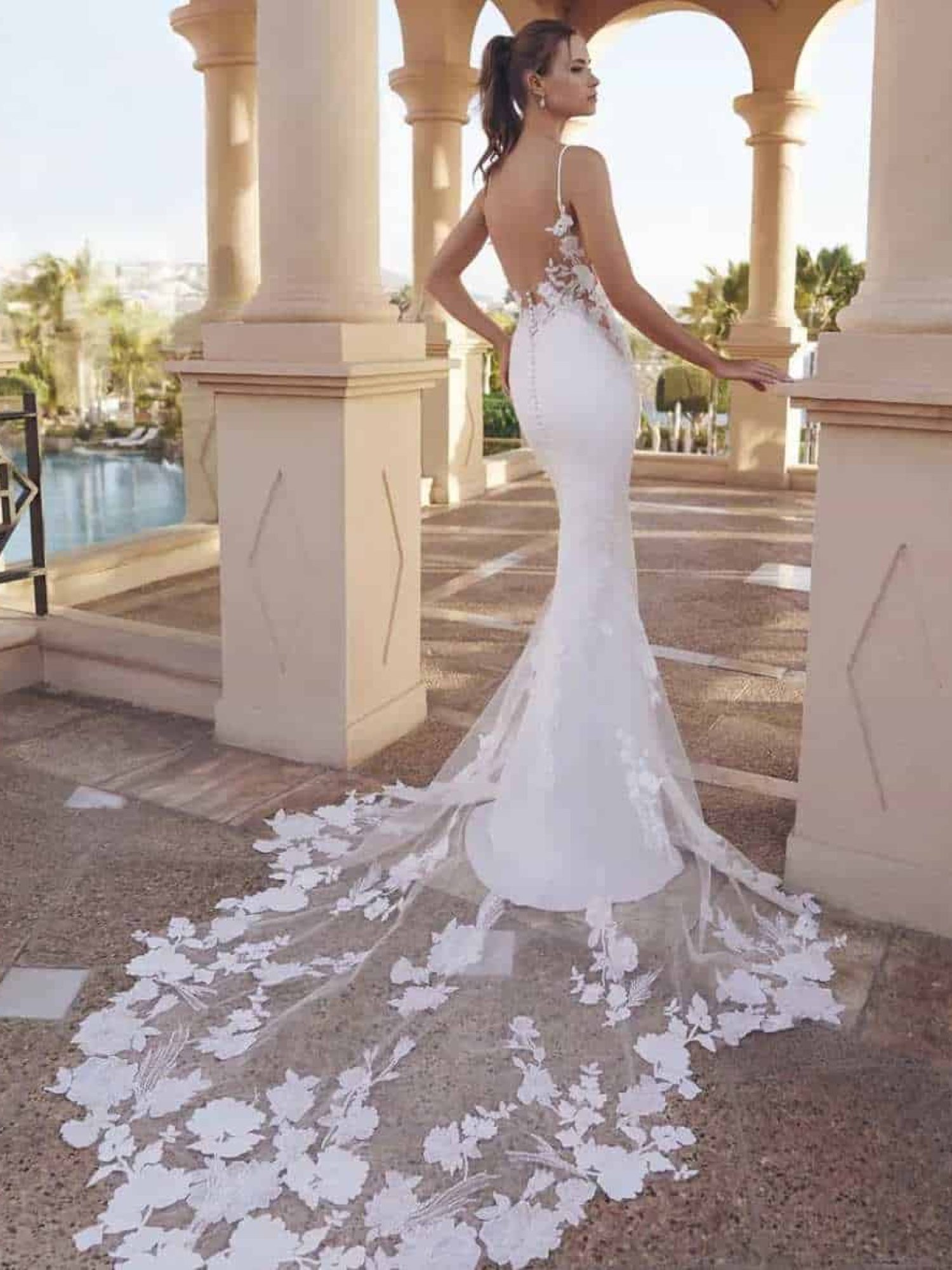 Fit and flare jurk met lage rug en kanten sleep