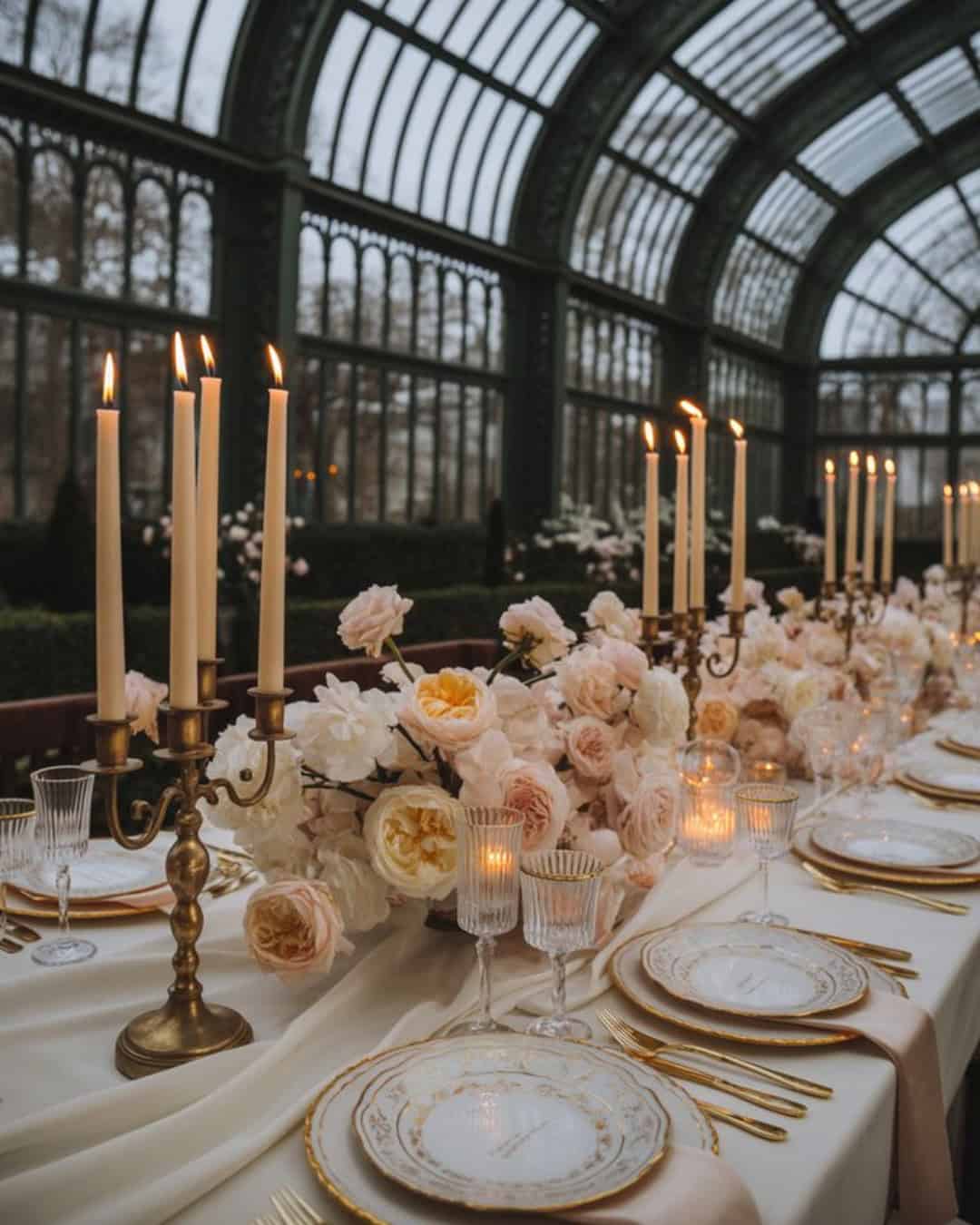 Bruiloft inspiratie retro romance wedding vintage accenten bloemen kaarsen tafel versiering